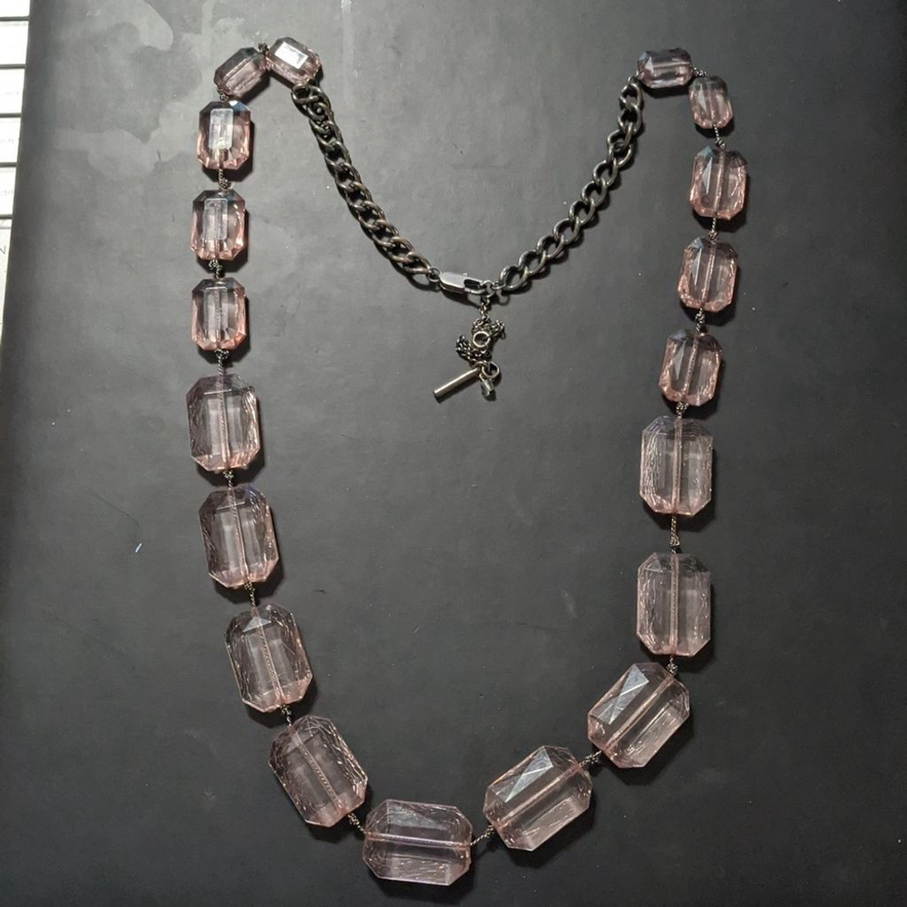 Kenneth Cole Gunmetal Black Pink Rectangle Bead Chain Long Statement Necklace